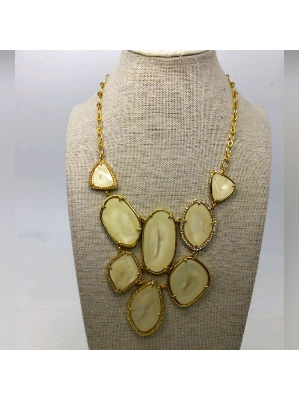 Stella & Dot Faux Mother of Pearl Bib Statement Necklace EUC 15"